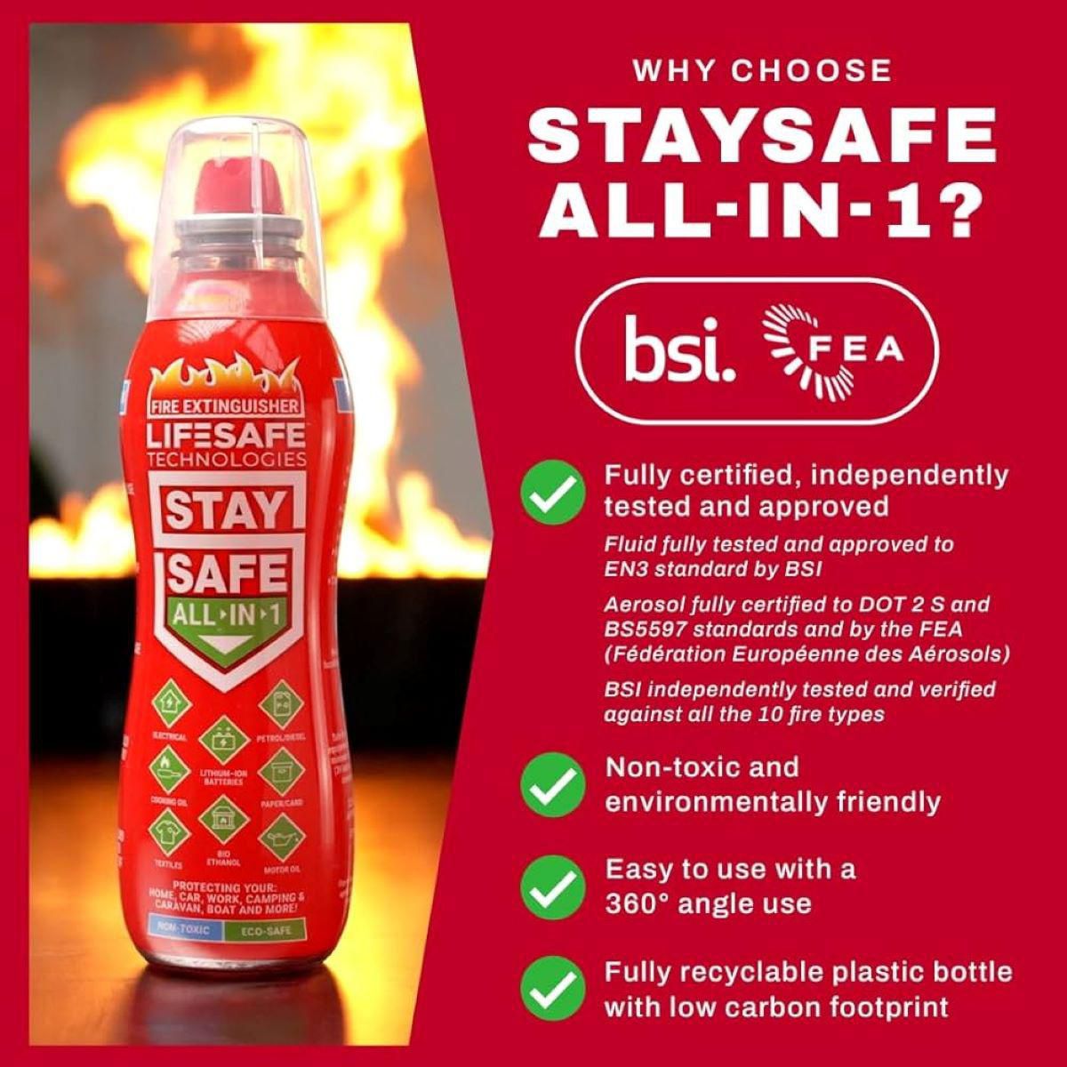 StaySafe All-in-1 Portable Fire Extinguishing Spray By - Want It All StaySafe All-in-1 Portable Fire Extinguishing Spray By - Want It All