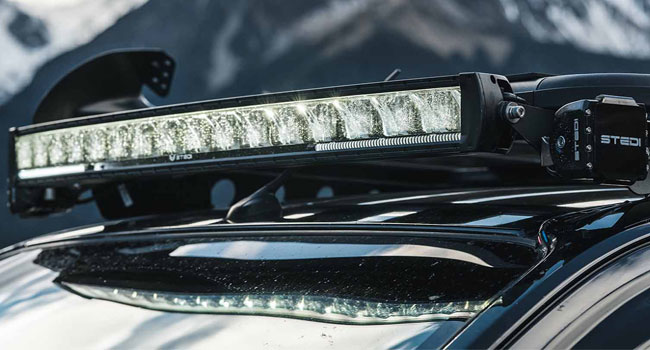 Closeup of a lightbar on a 4WD