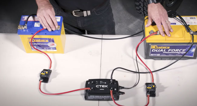 Batteries hooked up to the CTEK