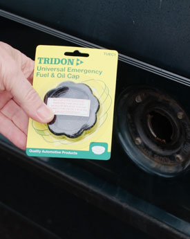 Emergency fuel cap in hand
